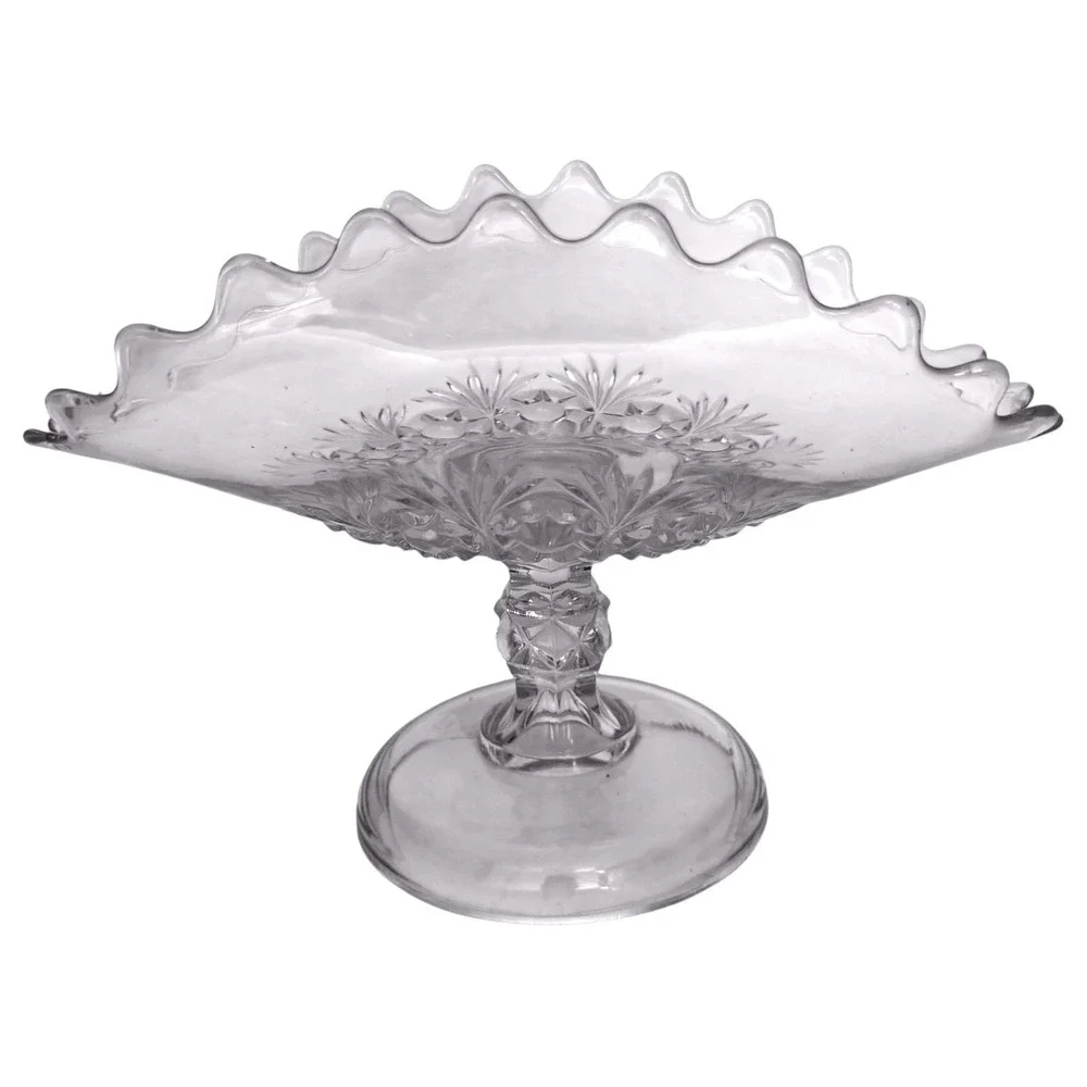Higbee Charm Rosette & Palms Fruit Banana Stand Pedestal Dish Clear Glass EAPGS